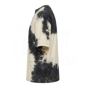 Camiseta de Manga Corta con Cuello Redondo y Estampado Tie-Dye para Hombre, Corte Holgado, Informal, de Algodón Tejido, Diseño con Patrón Blanco y Negro - Product Image 2
