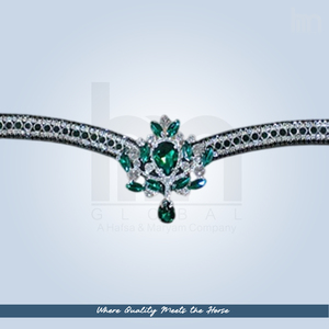Couronne de luxe en cristal vert émeraude à 5 rangs, en forme de V, pour fronture de cheval, en cuir rembourré personnalisé, faite à la main, élégante, pour dressage - Product Image 4