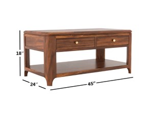 Modern Solid Wood <b>Coffee</b> <b>Table</b> with 2 Drawers | Rounded Edge Center <b>Table</b> | Center <b>Table</b> with Open Bottom Shelf - Product Image 5