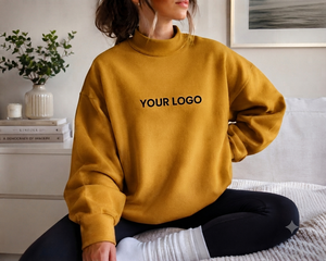 Sudadera Oversize de Cuello Alto para Mujer, Amarilla, de Algodón Tejido, Manga Larga, con Estampado de Letras Personalizado, Moda Otoño - Product Image 1