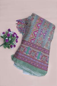 ผ้าพิมพ์ลายเรขาคณิตสีเขียวเซจธรรมชาติ พร้อมลายเพสลีย์ประดับขอบ สำหรับทำชุดคุर्ติ - Product Image 6