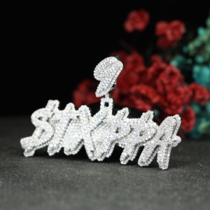 จี้ตัวอักษรฮิปฮอปผู้ชายสั่งทำพิเศษ เงินแท้ 925 ชุบแพลตตินั่ม ประดับเพชรโมอิสซาไนต์ VVS แบบสองชั้น - Product Image 3