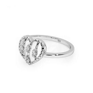 Anillo Minimalista con Forma de Corazón y Diamantes Naturales con Engaste Pavé en Plata de Ley 925 para Mujer - Regalo de Boda o Compromiso - Product Image 4