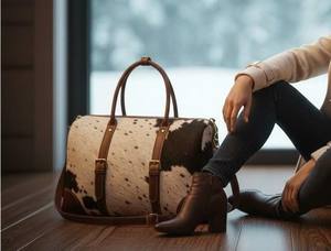 Bolsa de Viaje Multifuncional Ligera y Portátil con Cierre, de Cuero Vacuno Genuino con Pelo, Modelo LHDB-0108, para Pedidos al por Mayor - Product Image 2