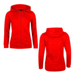 Red Full <b>Zip</b> Hoodie Unisex Casual Sweatshirt Long Sleeve Solid Color Eco-Friendly French Terry 100% Cotton Pocket Jacket - Product Image 3