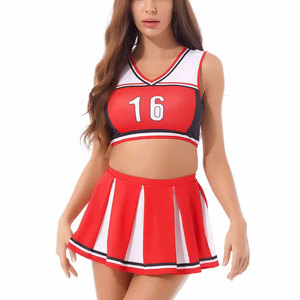 ชุดยูนิฟอร์มเชียร์ลีดเดอร์ BRUIT INDUSTRIES สีขาวน้ำเงิน เสื้อครอปแขนกุดพร้อมกระโปรงจีบ ผ้าฝ้าย 100% พิมพ์ลายพัฟ สำหรับผู้ใหญ่ - Product Image 1