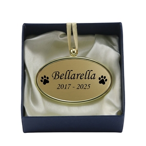 Plaque commémorative ovale suspendue en métal doré poli pour urne funéraire, avec ruban d'identification personnalisé gravé pour animaux de compagnie (chien, chat) - Cercueil miniature - Product Image 2