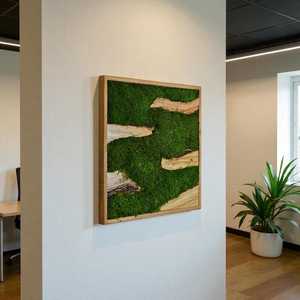 Arte de Pared 3D con Plantas Verdes y Musgo, Decoración Artística con Marco de Madera, Panel de Musgo Preservado para Decoración de Interiores de Oficina - Product Image 2