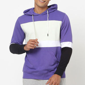 Sweat à capuche pour homme, colorblock violet, blanc et noir, rayé, avec poche kangourou, vêtements en gros OEM ODM - Product Image 1