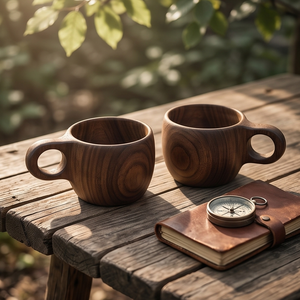 Eco Friendly Natural Walnut Wood Coffee Mug Handmade Wooden Kuksa <b>Cup</b> With Ergonomic Handle Portable Outdoor <b>Camping</b> Drinkware - Product Image 5