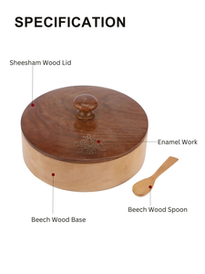 Boîte à épices en bois artisanale à 5 compartiments, organiseur de masala, récipient de rangement rond pour la cuisine avec couvercle - Product Image 2