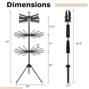 Séchoir à linge pliable 3 niveaux peu encombrant de 70 po avec 24 pinces et 32 tringles pour petites buanderies - Product Image 3
