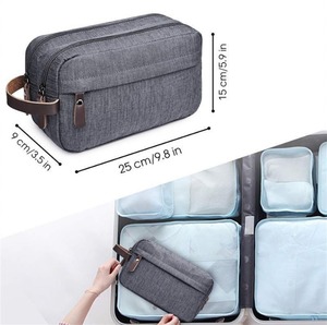 Trousse de Toilette Imperméable en Toile et Cuir à Double Fermeture Éclair avec Logo Personnalisé, Trousse de Voyage pour Rasage, Pochette Cosmétique LCTB-0038 - Product Image 2