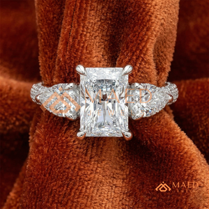 Moissanite Radiant Three <b>Stone</b> Ring for Women Silver Tone Engagement Anniversary Jewelry Elegant Daily Style - Product Image 1