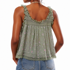 Camiseta sin mangas de punto 100% algodón transpirable de longitud regular con cuello redondo casual para mujer - Product Image 5