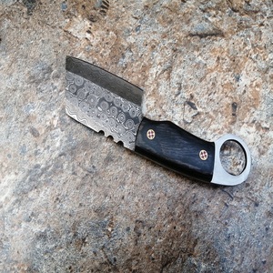 Couteau de chasse à lame fixe en acier Damas de qualité industrielle, fabriqué sur mesure par Trend Blades, pointe clip, manche en bois, étui en cuir - Product Image 3