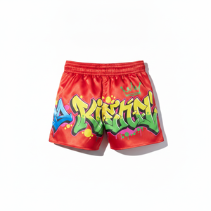 Shorts de boxe personnalisés avec motif graffiti, coupe régulière pour homme, en polyester extensible, vêtements d'arts martiaux, taille adulte - Product Image 4