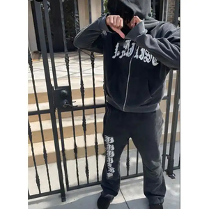 Acid Wash Tracksuit OEM Manufacturer Street Style Washed Hoodie and Pants Set Durable Fabric for Fashion Labels - Product Image 1