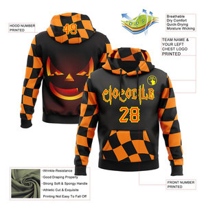 Sudadera con Capucha para Hombre, Diseño de Fantasma de Halloween, Estampado por Sublimación, Informal, Negro y Naranja, Diseño de Dibujos Animados, Corte Regular, Ropa de Otoño - Product Image 5
