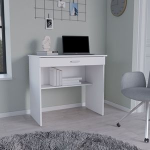 Montana Spacious Stylish 28.9H Storage <b>Desk</b> <b>White</b> <b>Computer</b> <b>Desk</b> with One Drawer and Shelf - Product Image 1
