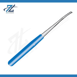Élévateur périostal courbé manuel en acier inoxydable 5x25mm avec poignée en acétal bleu Suregrip 185mm de long, instrument chirurgical certifié CE - Product Image 2