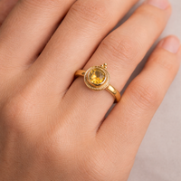 Bague en Citrine Naturelle Plaqué Or Laiton Sertie Clos Faite à la Main Pierre Ronde Bijou Glamour pour Femme Chrétienne Vente en Gros Bijoux Minimalistes