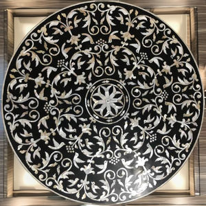 Mesa de centro negra minimalista de lujo hecha a mano con diseño floral incrustaciones fregona de hueso diseño único muebles de sala de estar - Product Image 1