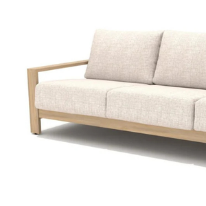Sofá Minimalista de Madera para Exteriores de Tres Plazas con Cojín Beige, Muebles de Jardín Duraderos - Product Image 4