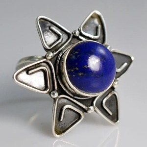 <b>Lapis</b> <b>Lazuli</b> <b>Ring</b> 925 Sterling Silver Handmade Boho Statement Promise Jewelry for Women Natural Round Shape Gemstone Jewelry - Product Image 4