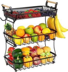 Panier de rangement rectangulaire en métal détachable à 2 niveaux pour comptoir, panier à fruits, organisateur de pain et de collations, support à bananes - Product Image 6