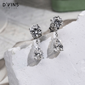 ดีวินส์ จิวเวลส์ต่างหูเพชรทรงลูกแพร์ 18k ทองคำแท้ รุ่น DJ 123 สี D แฟนซีไลท์ - Product Image 3