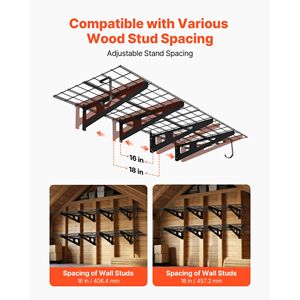 Set di 8 Scaffali da Garage a Parete in Acciaio Resistente, 1 x 3 Piedi, 24 x 72 Pollici per Ripiano, con Ganci, Scaffalatura a 2 Livelli per Garage - Product Image 3