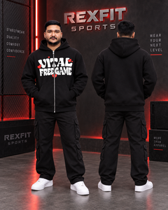 REXFIT SPORTS Men's <b>Black</b> Full Zip Hoodie Heart Graphic Heavyweight Fleece Oversized Streetwear Custom <b>Sweatshirt</b> OEM Wholesaler - Product Image 2