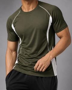 T-shirt de compression à manches courtes pour homme, séchage rapide, respirant, coupe ajustée, sportif, col rond, tricoté, toile unie 180g, vêtement de sport - Product Image 2