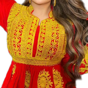 Ensemble robe brodée en coton rouge à manches longues et motifs dorés pour femmes, style pakistanais, vêtements d'hiver - Product Image 6