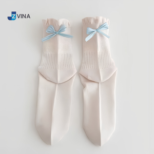 Chaussettes courtes pour femmes JZVINA, grises, en coton et fibre de bambou, respirantes, élégantes, avec nœud décoratif, pour un usage quotidien, chaussettes tricotées pour le printemps - Product Image 5