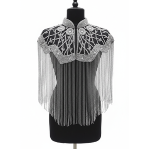 Capa de Hombro con Flecos de Cuentas Plateadas de Lujo Ellora para Mujer, Vestido de Noche para Boda, Fiesta, Chal de Nailon Bordado con Cristales - Product Image 1