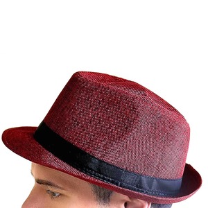 Red <b>Straw</b> <b>Fedora</b> Hat Classic Short Brim Lightweight Breathable Summer Casual Fashion Accessory Black Band Ribbon Outdoor Style - Product Image 6