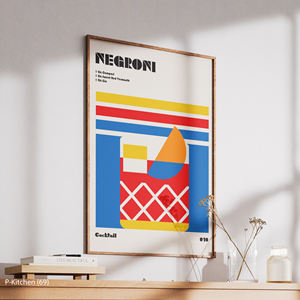 ภาพพิมพ์บนผ้าใบสำหรับตกแต่งผนังห้องครัว ลาย Aperol และ Negroni สไตล์เรโทร โมเดิร์นิสต์ รูปทรงเรขาคณิต โปสเตอร์ค็อกเทล ของตกแต่งผนังร้านกาแฟสมัยใหม่ - Product Image 3