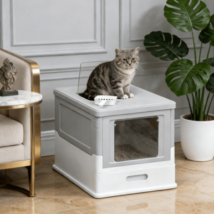 Stainless Steel <b>Cat</b> Litter <b>Box</b> with Enclosure Accessory for Feline Hygiene - Product Image 1