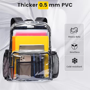 Heavy-Duty Clear PVC <b>Backpack</b> 0.5mm Transparent Multi-Pocket Stadium Approved School Bag Padded <b>Straps</b> Wholesale OEM - Product Image 4