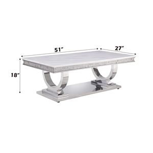 Zander Printed Faux Marble <b>Top</b> Coffee <b>Table</b> with <b>Mirrored</b> Silver Finish - Product Image 2