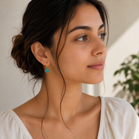 Boucles d'oreilles en chrysocolle 25-26 mm, forme ronde, monture en argent 925 plaqué or 18 carats