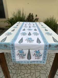 Handmade Modern Floral Print Pure Cotton Rectangle <b>Tablecloth</b> Hand Block Printed for Indian Farmhouse Wedding Home Use - Product Image 2