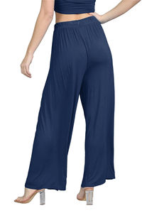 Pantalon large pour femme à taille élastique, coupe décontractée, longueur cheville, couleur unie, tricoté, été - Product Image 5