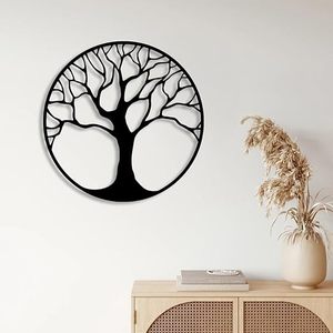 Arte de Pared de Metal con Diseño de Árbol de la Vida, Decoración de Pared Redonda Negra Moderna para Sala de Estar, Dormitorio u Oficina - Product Image 4