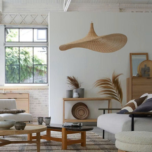 Lámpara colgante redonda, en forma de cono, hecha de ratán tejido, la lámpara decorativa más hermosa para la sala de estar. - Product Image 1