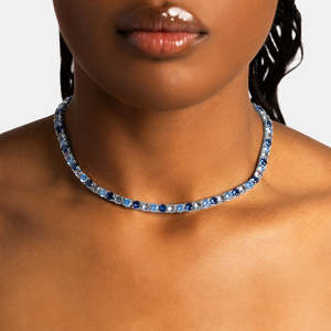 Luxury Blue Sapphire & Moissanite Tennis <b>Choker</b> Necklace 925 Sterling <b>Silver</b> VVS Moissanite Diamond Necklace for Women - Product Image 2