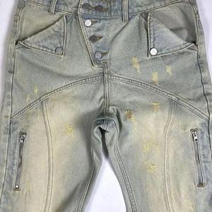 Pantalones Cargo de Mezclilla Lavada para Hombre, Estilo Utilitario de Algodón de Peso Medio con Múltiples Bolsillos y Cremalleras, para Otoño - Product Image 4