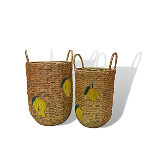 Handmade Eco-friendly Hyacinth Storage <b>Basket</b> with Cylinder Handle Biodegradable and Sustainable for <b>Laundry</b> Use - Product Image 1